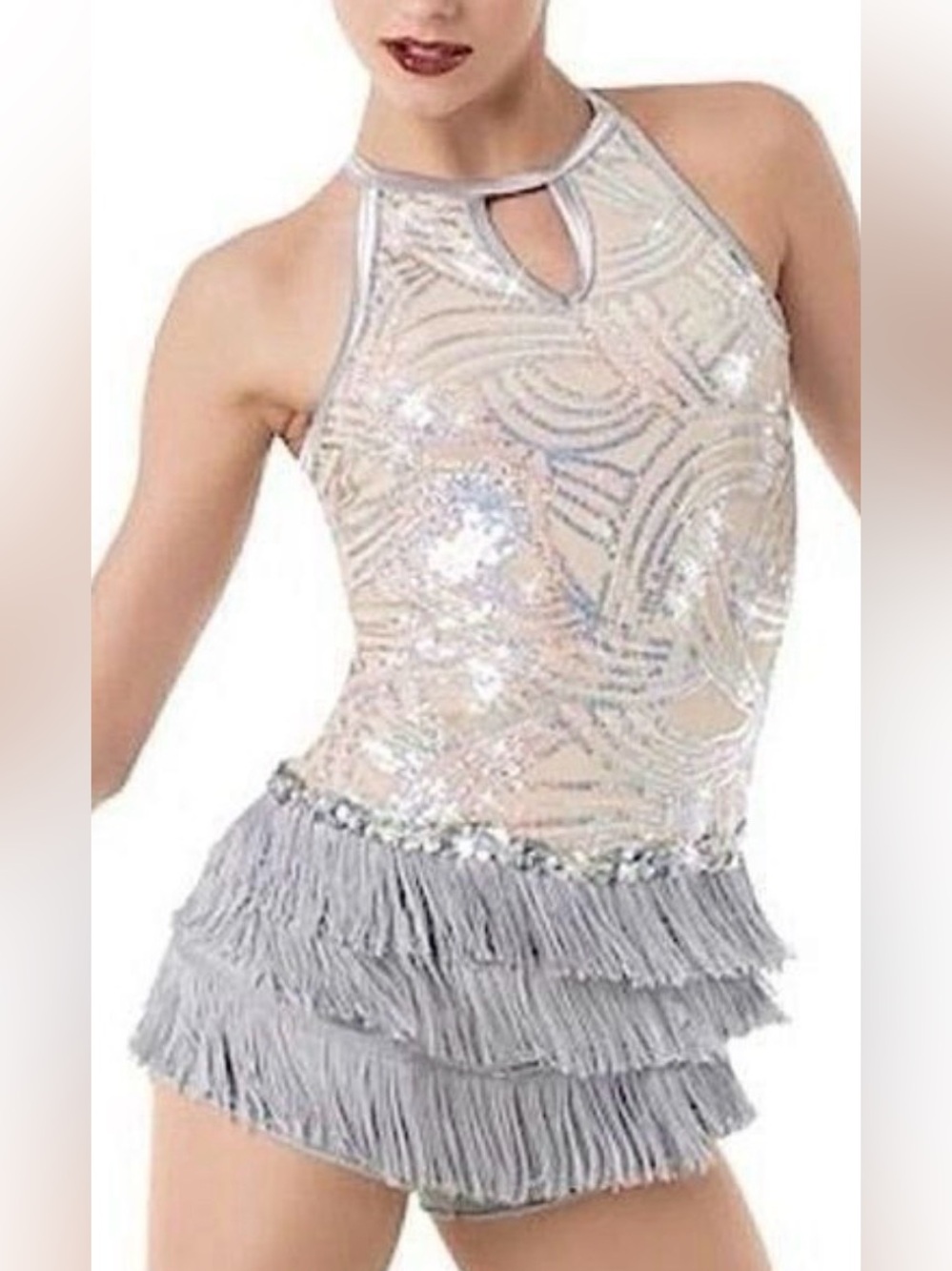 Weissman Big Girls Don’t Cry Silver Sequin Flapper Romper Dance Onesie M